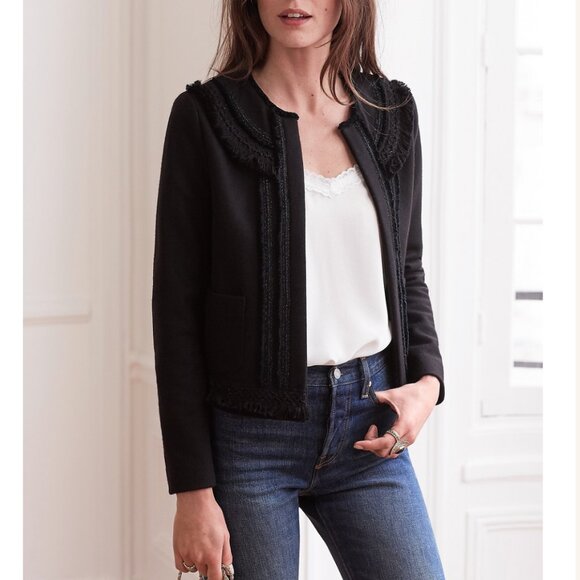 Sezane Jackets & Blazers - Sezane Black Wool Fringe Jacket Size 36